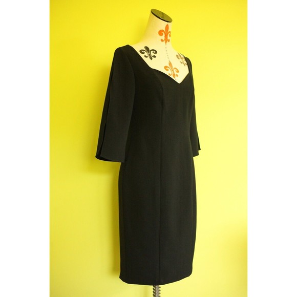 NWT BEYOND Ashley Graham Sz 6 Womens Split Sleeve Sweetheart Sheath Dress Black - Picture 2 of 12